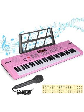 Pink Portable Electronic Keyboard with Microphone - Unbranded